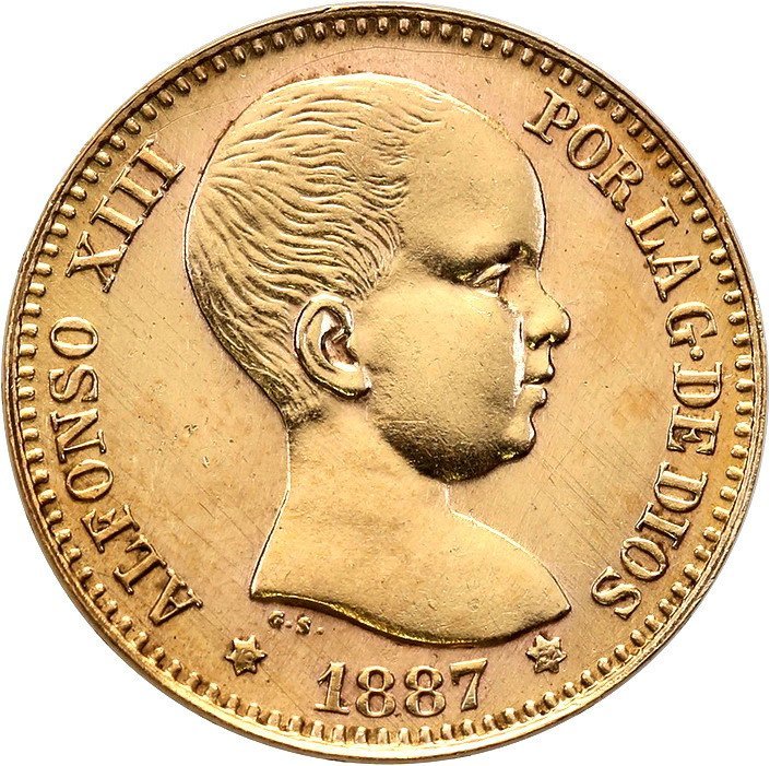 Hiszpania 20 Pesetas 1887 - PG V nowe bicie (1962 r.) st.1